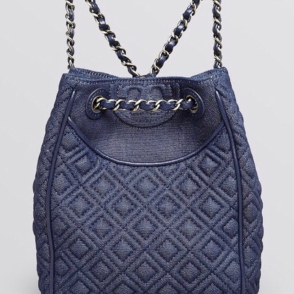 Tory Burch Marion quilted mini backpack denim blue